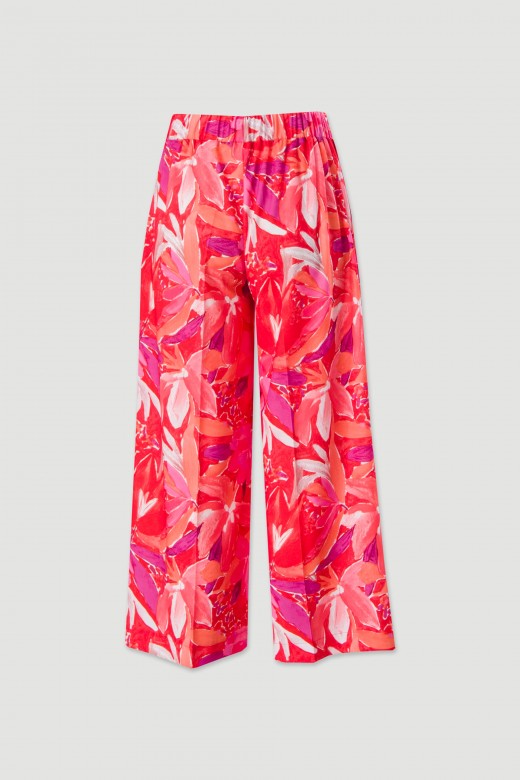 Cala culotte wide leg em tecido estampado