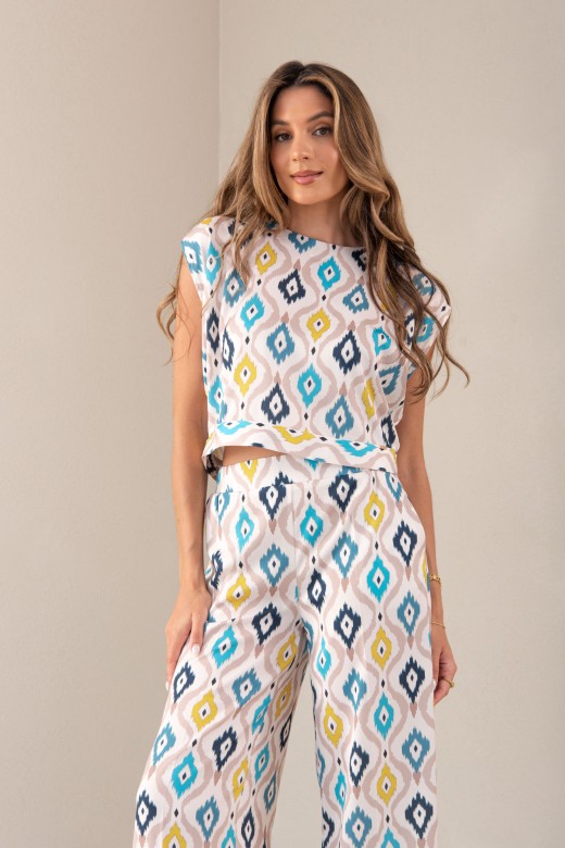 Blouse courte imprime avec nud au dos