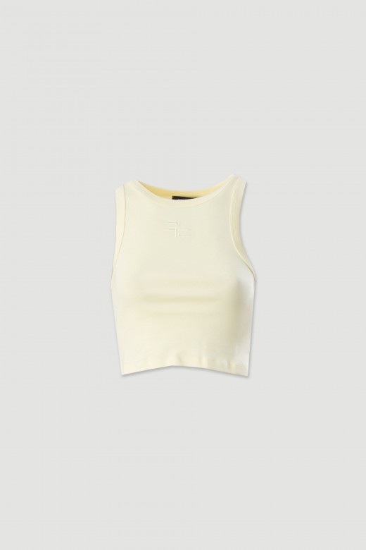 Top curto em algodo com detalhe bordado