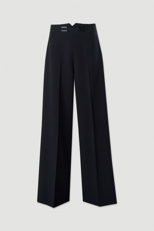 Cala wide leg de cintura subida com detalhe frontal