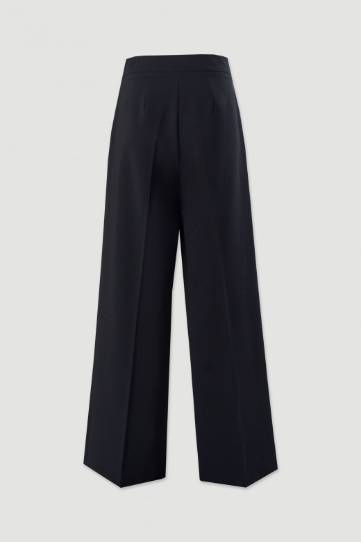 Cala wide leg de cintura subida com detalhe frontal
