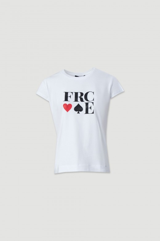 T-shirt em algodo com estampado frontal e transfers