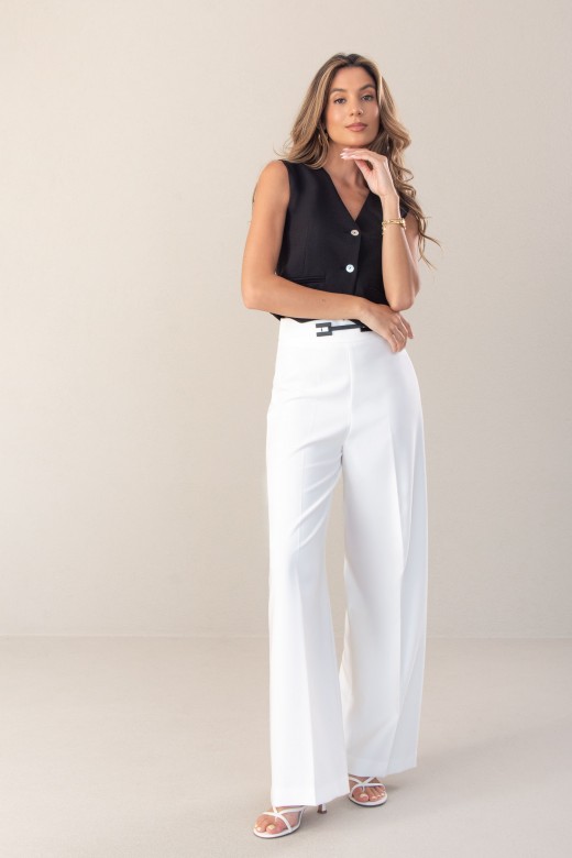 Cala wide leg de cintura subida com detalhe frontal