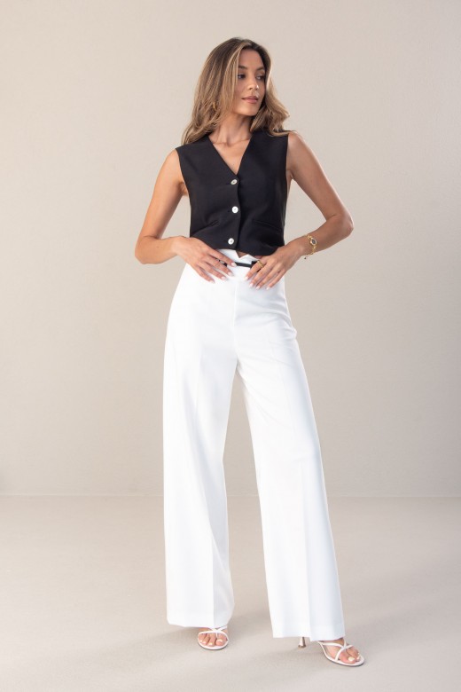 Cala wide leg de cintura subida com detalhe frontal