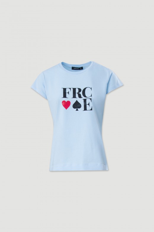 Cotton t-shirt with front print and transfers