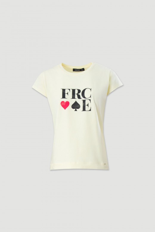 T-shirt em algodo com estampado frontal e transfers