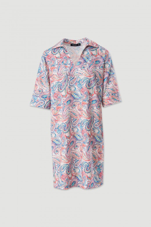 Vestido estampado com decote em v