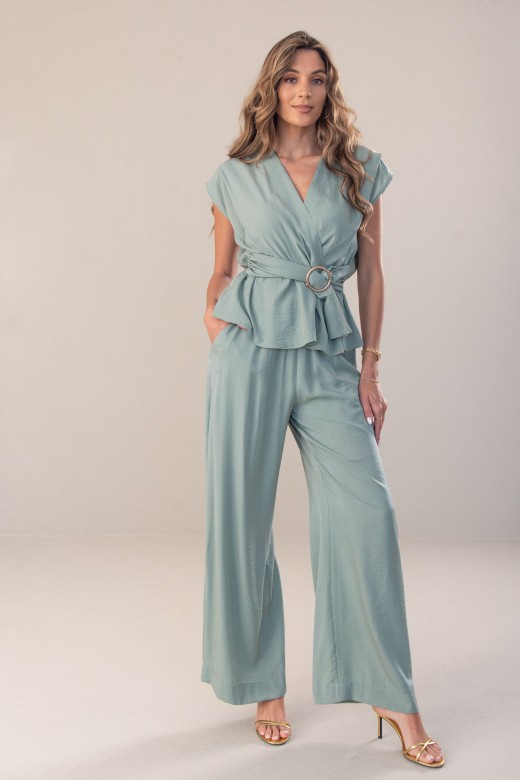 Wide-leg trousers in fluid fabric with adjustable waist