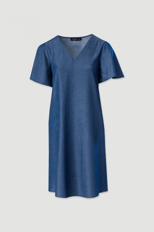 Vestido fluido estampado com decote em v
