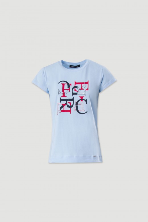 T-shirt em algodo com estampado e transfer