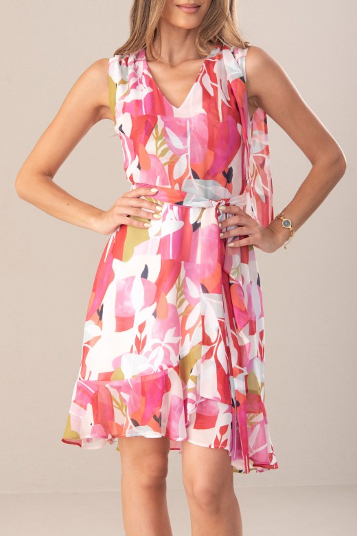Vestido curto fluido com saia cruzada com padrão floral Vestido curto fluido com saia cruzada com padrão floral