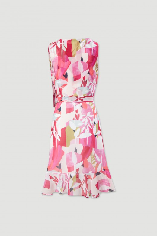 Vestido curto fluido com saia cruzada com padrão floral Vestido curto fluido com saia cruzada com padrão floral