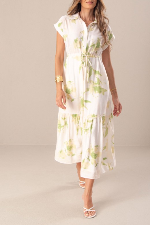 Printed midi dress with adjustable waist