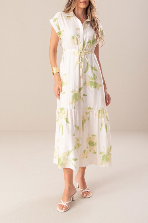 Printed midi dress with adjustable waist
