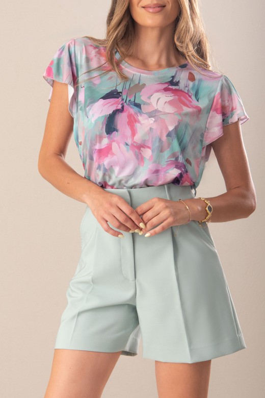 Top en maille imprime avec manches  volants