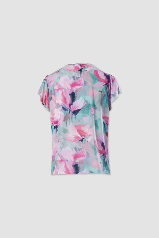 Top en maille imprime avec manches  volants