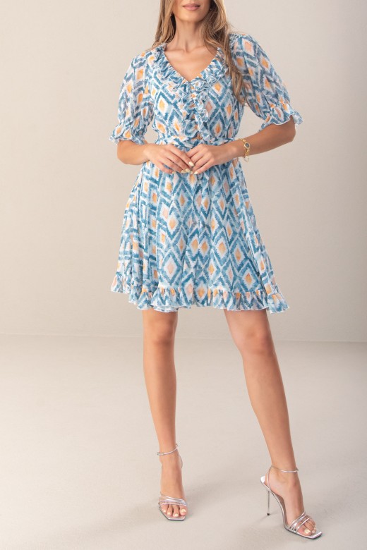 Short printed dress with ruching