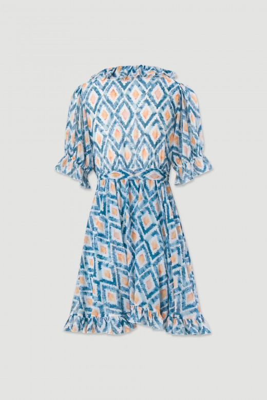 Short printed dress with ruching