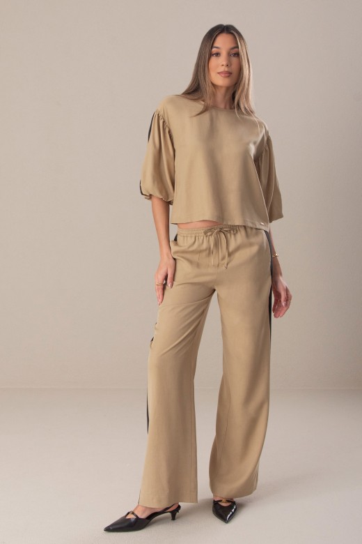 Pantaln palazzo fluido con cinturn elstico