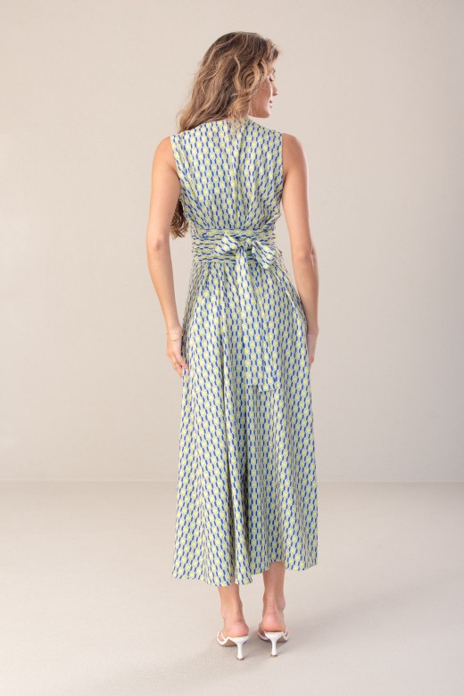 Vestido midi estampado com cinto