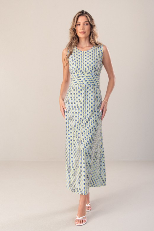 Vestido midi estampado com cinto