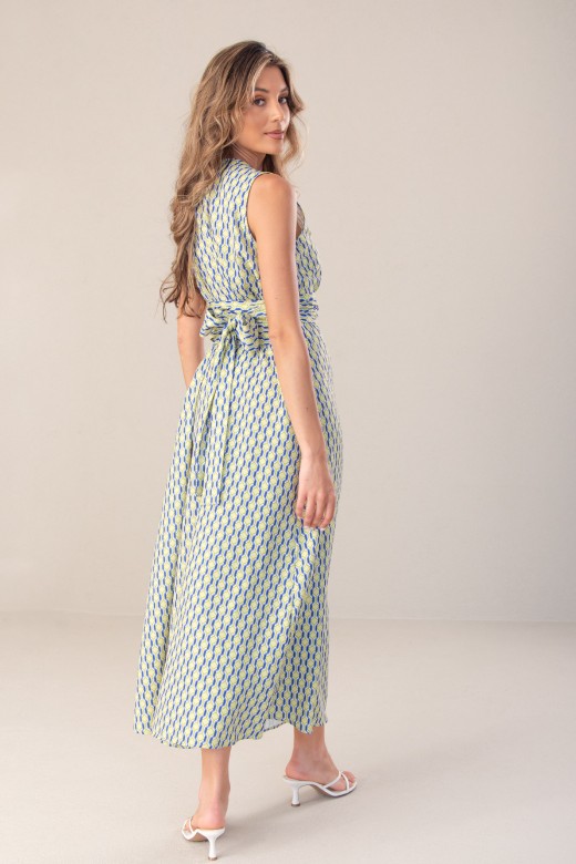 Vestido midi estampado com cinto