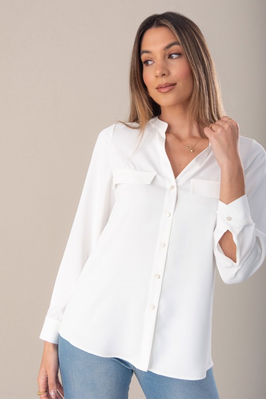 V-neck blouse with pocket detail