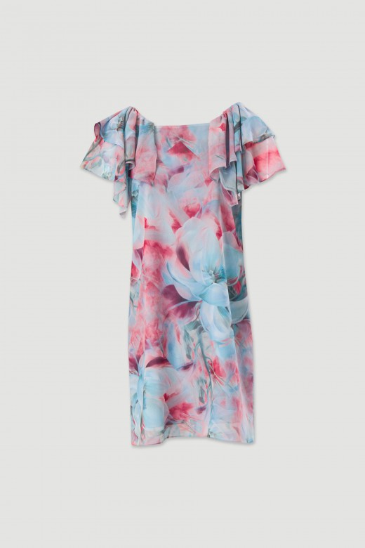 Robe courte imprime  encolure carre