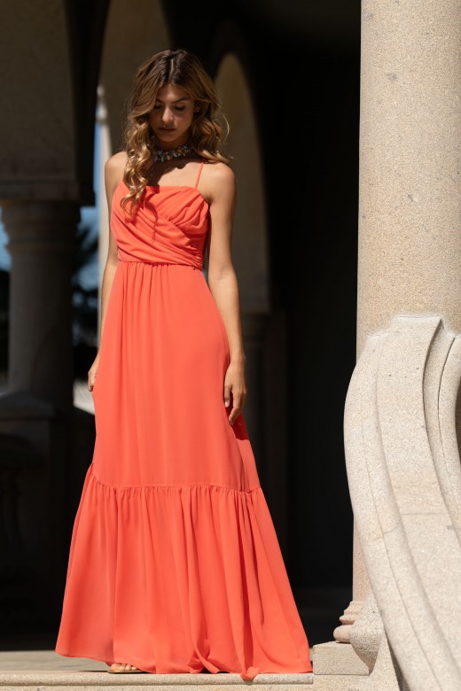 Long fluid dress with draped neckline Long fluid dress with draped neckline