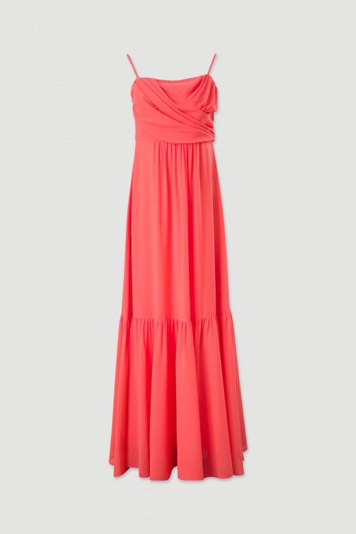 Long fluid dress with draped neckline Long fluid dress with draped neckline