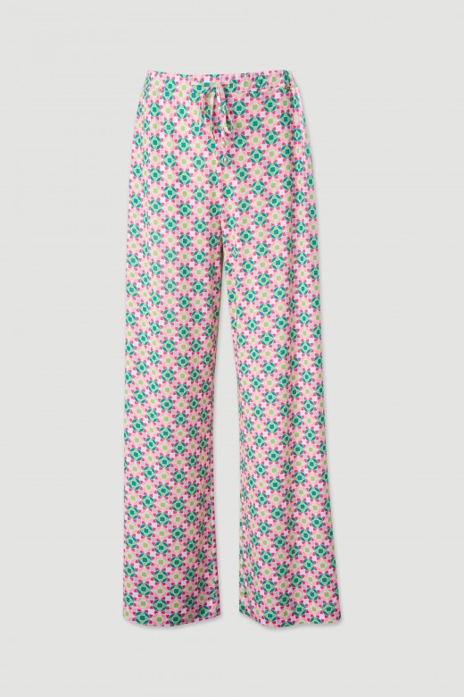 Wide-leg printed knit trousers