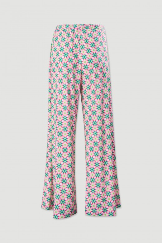 Wide-leg printed knit trousers