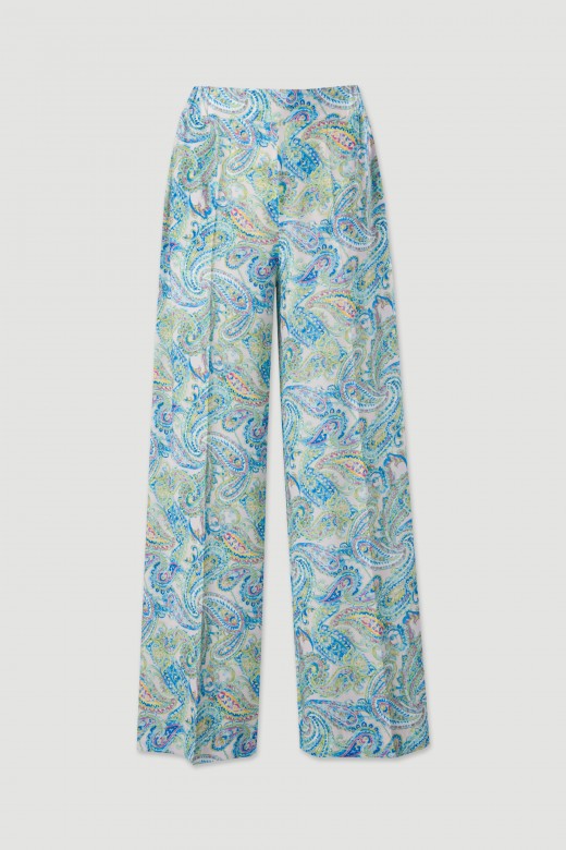 High-waisted printed wide-leg trousers