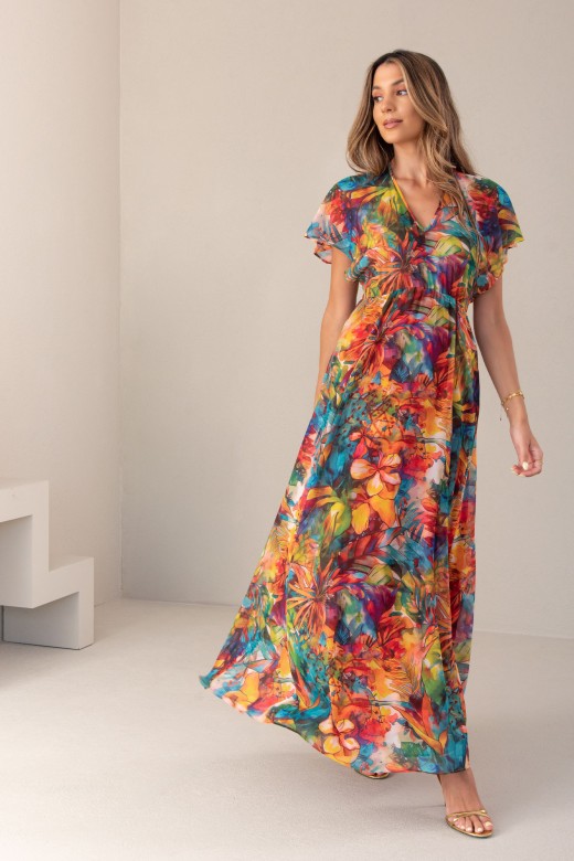 Long printed dress in fluid fabric