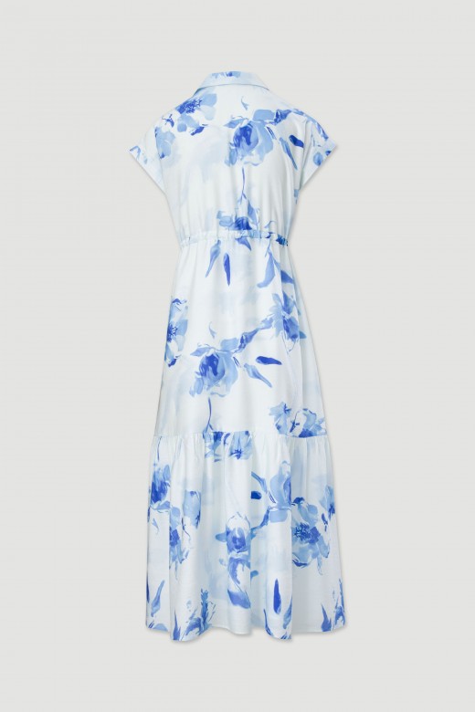 Vestido midi estampado com cintura ajustvel