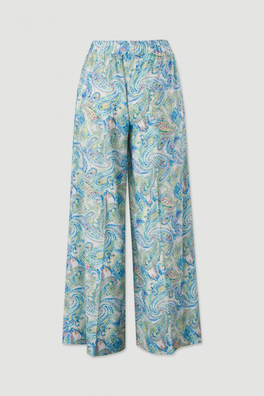 High-waisted printed wide-leg trousers