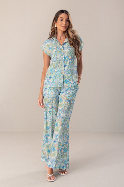High-waisted printed wide-leg trousers