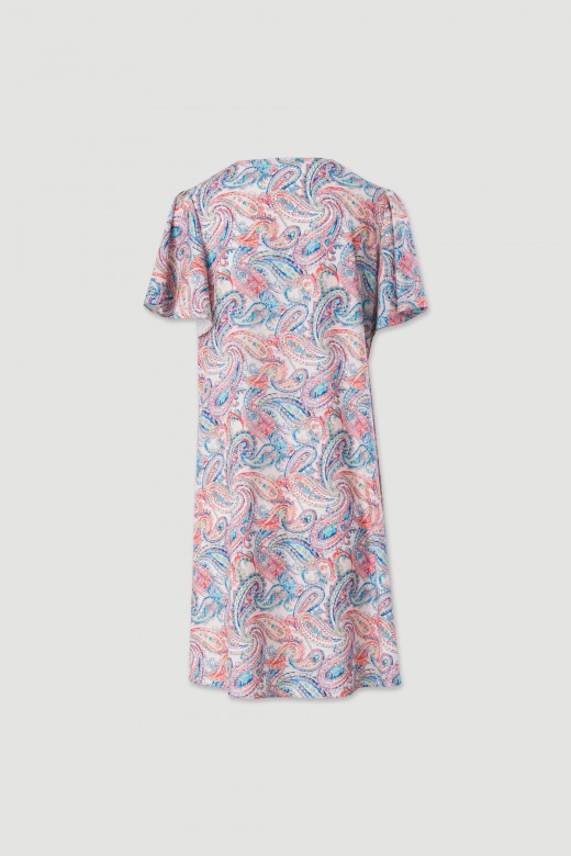 Printed fluid short-sleeve dress