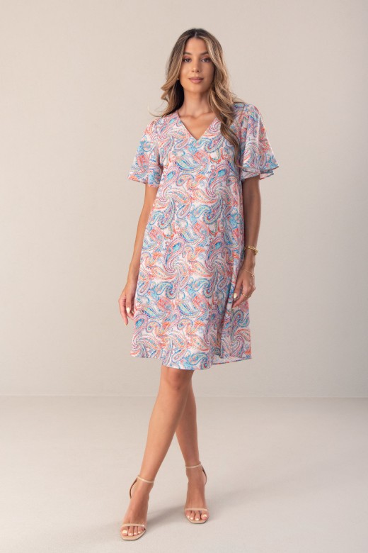 Vestido fluido estampado de manga corta