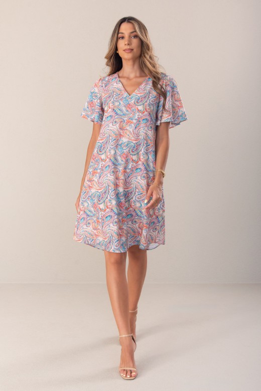 Printed fluid short-sleeve dress