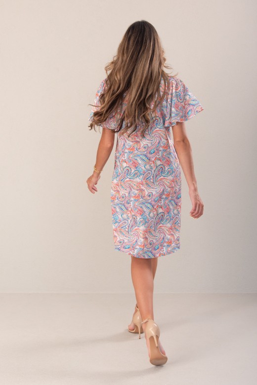 Printed fluid short-sleeve dress