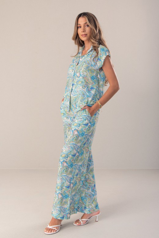High-waisted printed wide-leg trousers