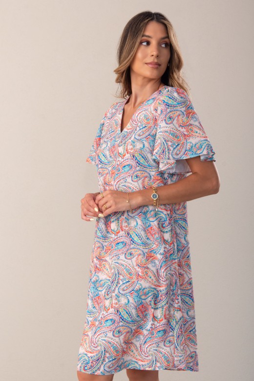 Printed fluid short-sleeve dress