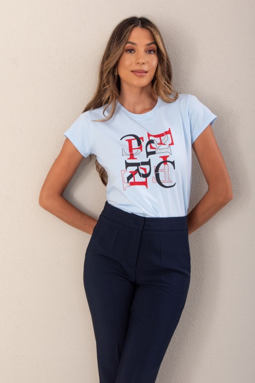 T-shirt em algodo com estampado e transfer