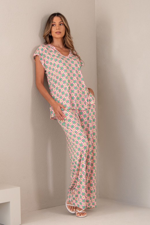 Knit tunic with geometric print and v-neckline Knit tunic with geometric print and v-neckline