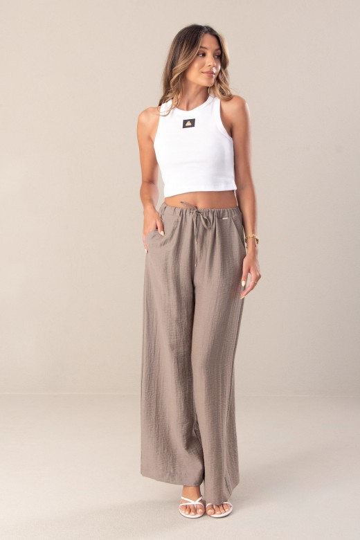 Pantalon wide leg en mlange de lin