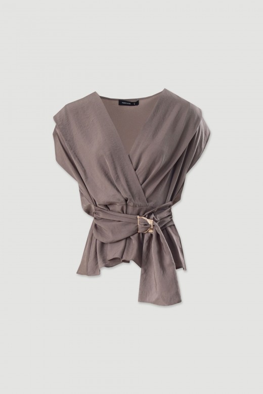 Wrap-neck tunic with metallic detail