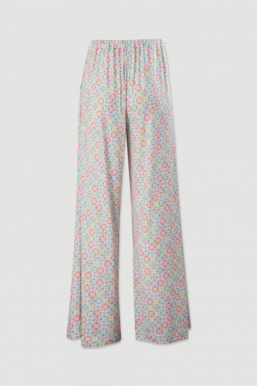 Printed cold-knit wide leg trousers