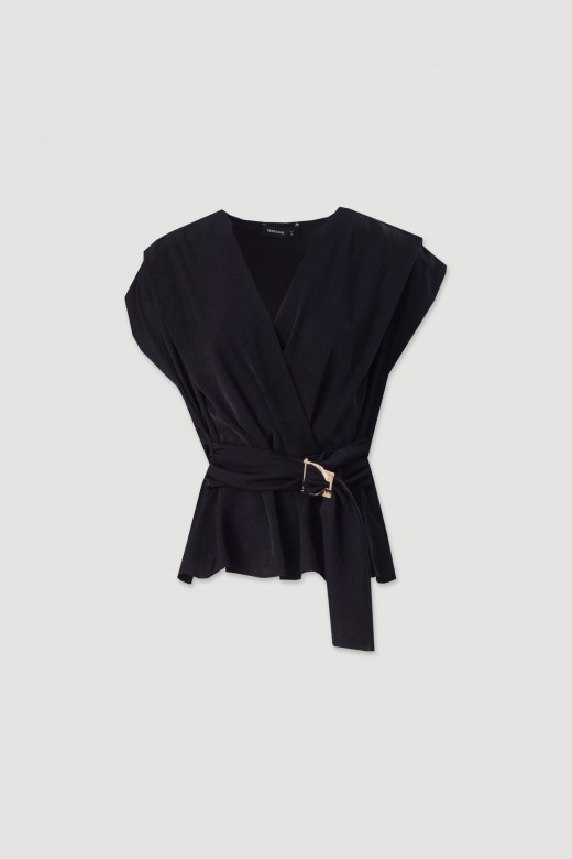 Wrap-neck tunic with metallic detail