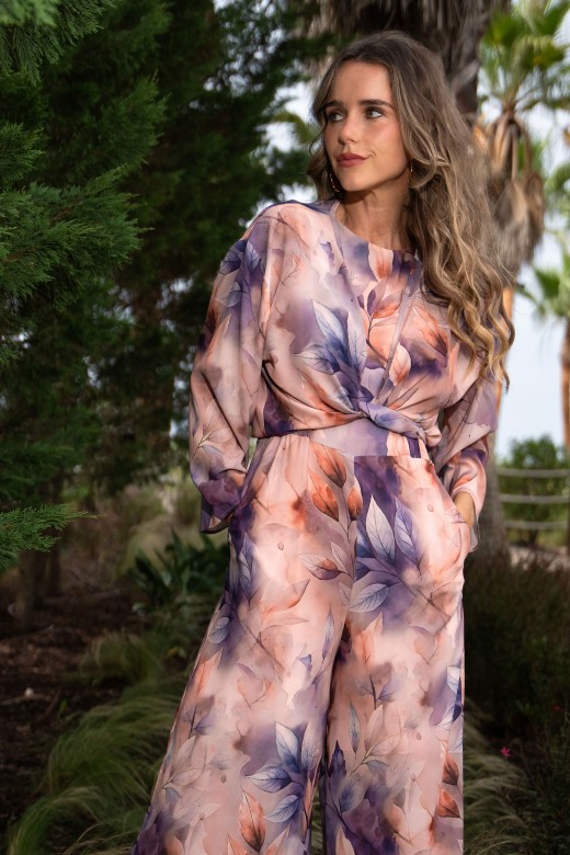 Short printed bolero in fluid fabric with tie